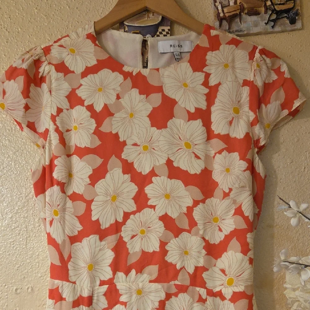 Reiss Pink and Cream Floral Midi Dress - Picture 5 of 12